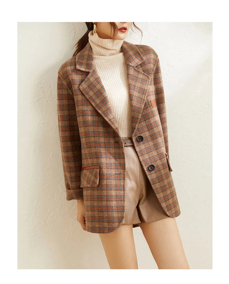 Plaid Suit Women's Jacket Autumn Winter 2025 New Fashion Long Sleeve Warm Blazer Female Coats Casual Office Ladies Overcoat Tops