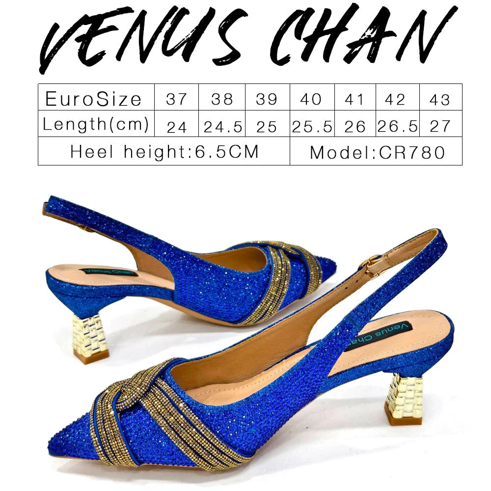 2024 Special Design High Quality Orange Color African Women Shoes and Bag Set with Shinning Crystal for Wedding Party