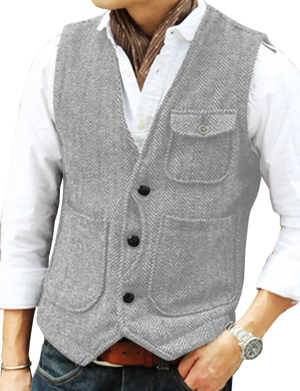 Men's Single Breasted Herringbone Suit Vest Casual Business Dinner Party Dress Mail Waistcoat Top Coat Wedding Groomsman's Dress