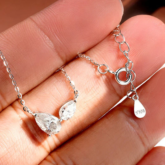 Pear Cut All Moissanite Necklace for Women 2 Gems Lab Diamond Female Pendant 100% 925 Sterling Silver Jewelry Wholesale
