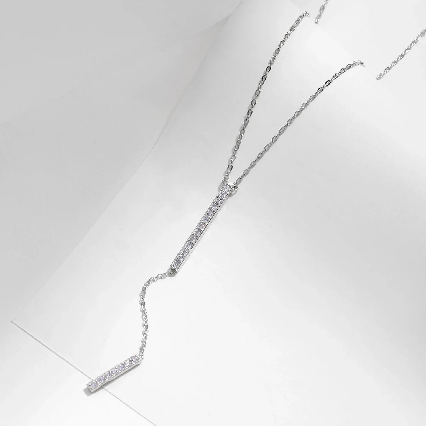 Trendy Link Chain Lariat Necklace 925 Sterling Silver Long Stick Zircon Y-Shaped Stackable Necklaces For Women Jewelry