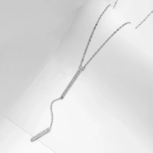 Trendy Link Chain Lariat Necklace 925 Sterling Silver Long Stick Zircon Y-Shaped Stackable Necklaces For Women Jewelry