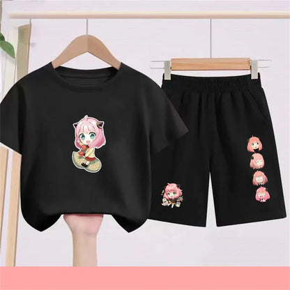 Kids Japanese Anime Spy X Family T-Shirt Sets cool Tops Boy Girls red Casual TShirt+Shorts Children's Summer Short Sleeve