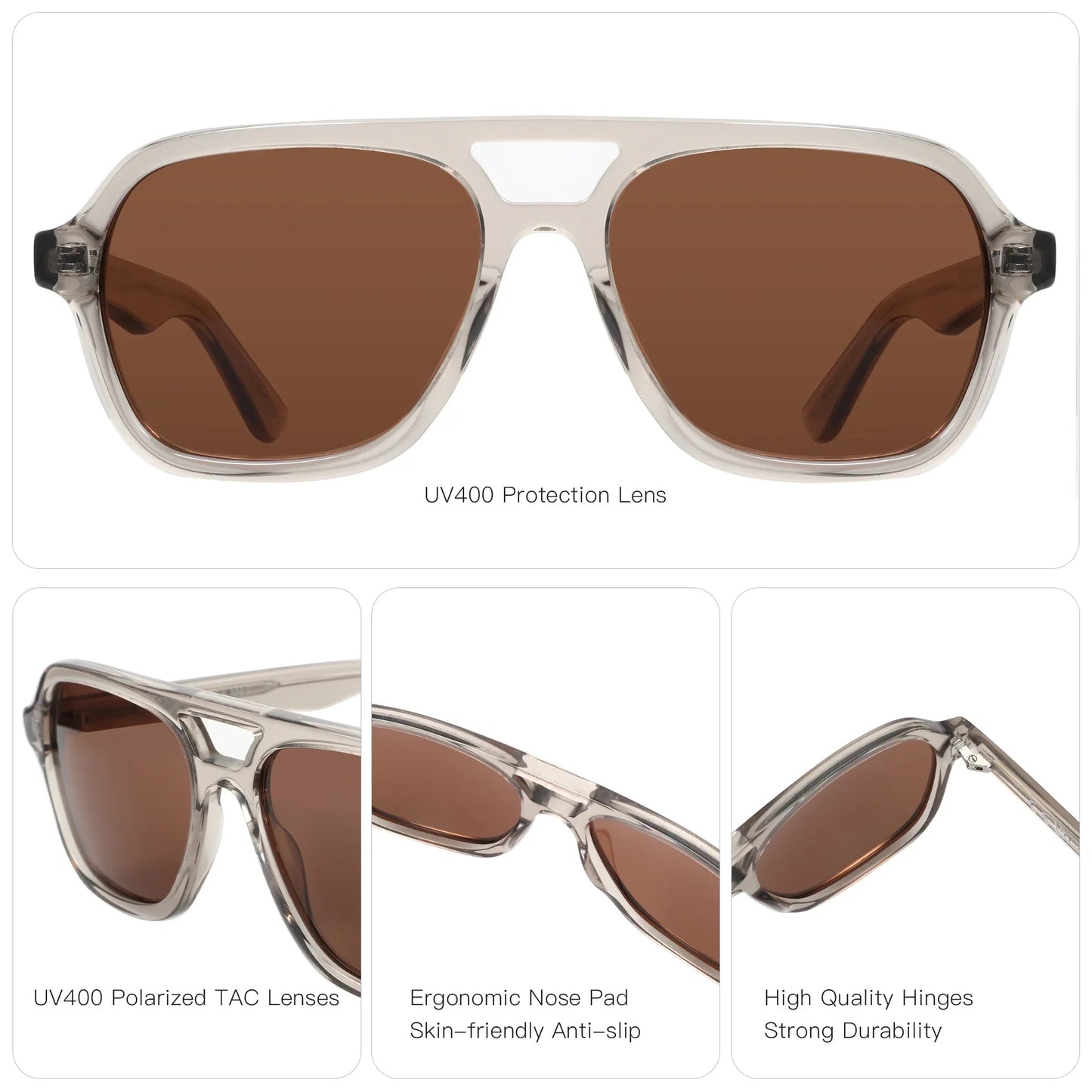 Acetate Pilot Polarized Prescription Sunglasses For Women Double Bridge UV400 Myopia Protection Grade Shade
