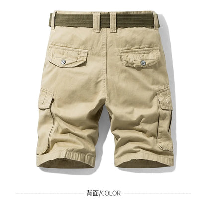 Summer Cargo Shorts Men's Pure Cotton Vintage Washed Multi Pocket Casual Straight Leg Trendy Knee Length Pants Streetwear