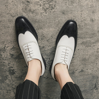 Men Wingtip Detail Dress Shoes, Business Two Tone Oxford Shoes For Wedding party