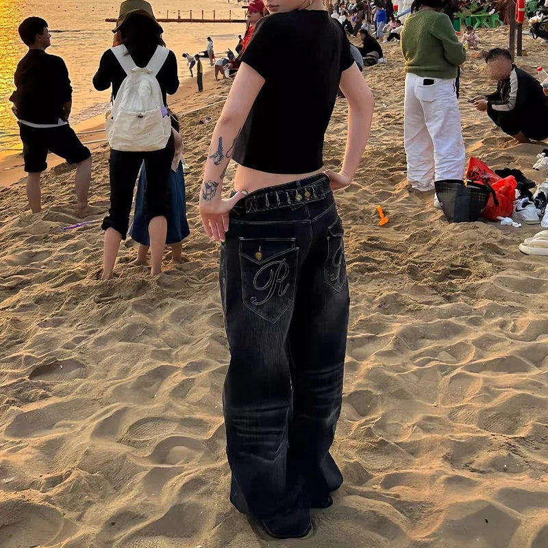 American Sle Vintage Bamboo Node Wide Leg Jeans Women Loose Fit High Waist Cleanfit Cotton Casual Summer  Seasonal