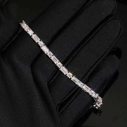 Emerald Round Cut Moissanite Tennis Bracelet for Women Men S925 Silver Plated 18k Gold Lab Diamond Wedding Bridal Wrist Chain