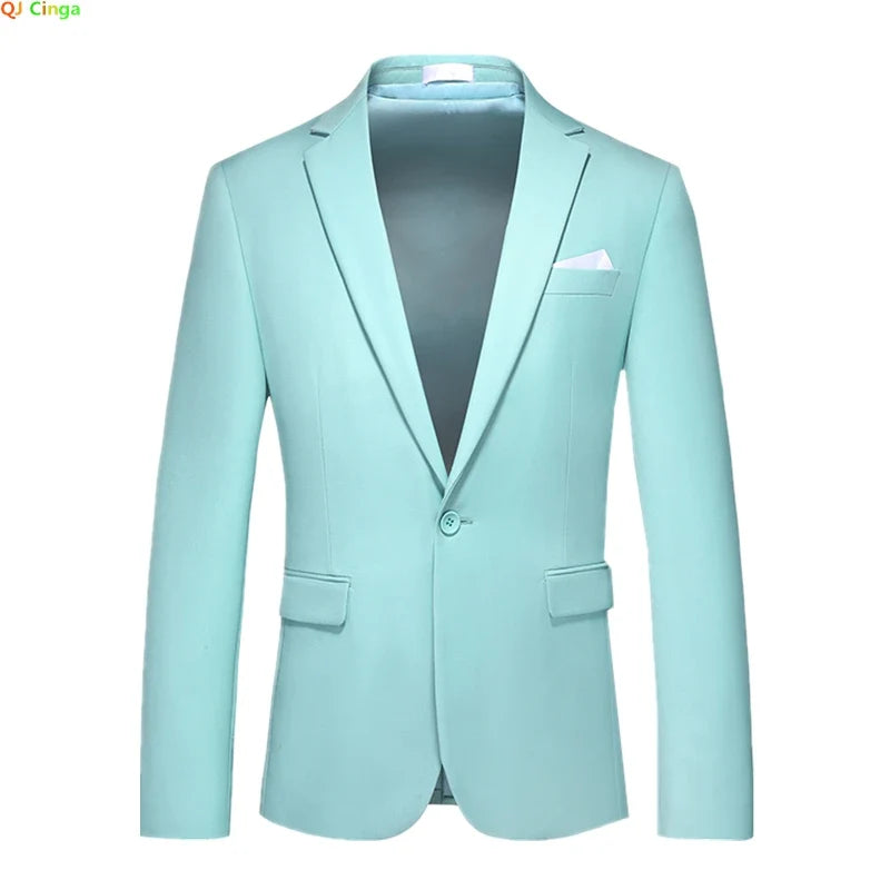 Bright Green Single Button Men's Blazer, Asian Size Slim Suit Jacket, Wedding Dress Coat, White and Black Tops.