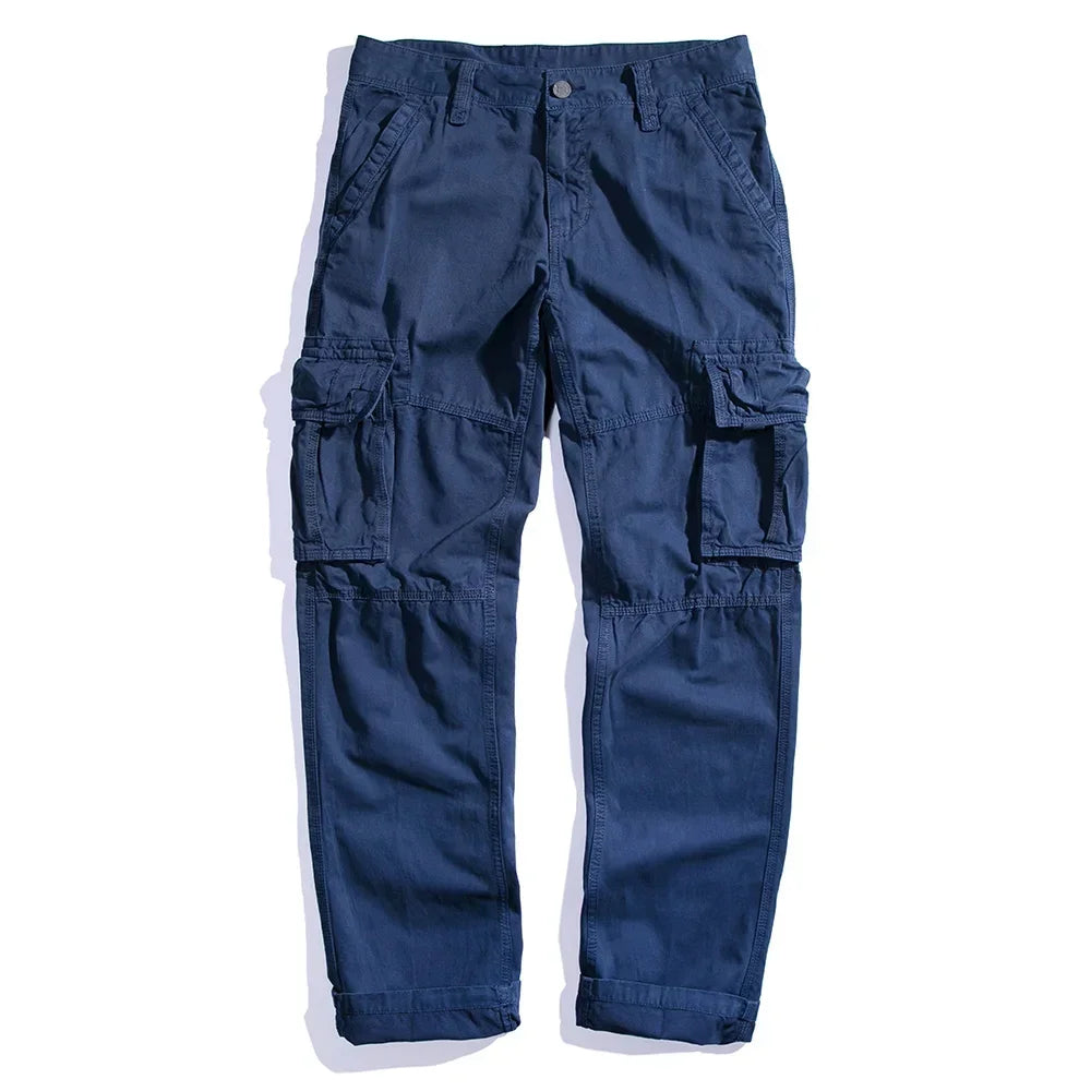 Casual Pants Men Straight Leg Cotton Cargo Trouser Male Multi Pocket Work Fishing Wear Military Style Summer Spring Khaki Black