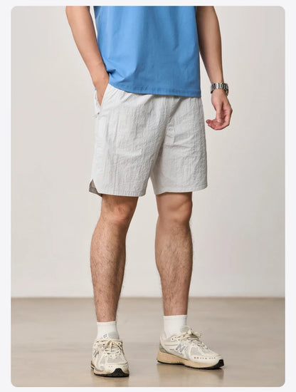2026 Summer New Lightweight 100gsm Fabric Shorts Men Drawstring Elastic Waist Oversize Casual Outdoor Beach Shorts