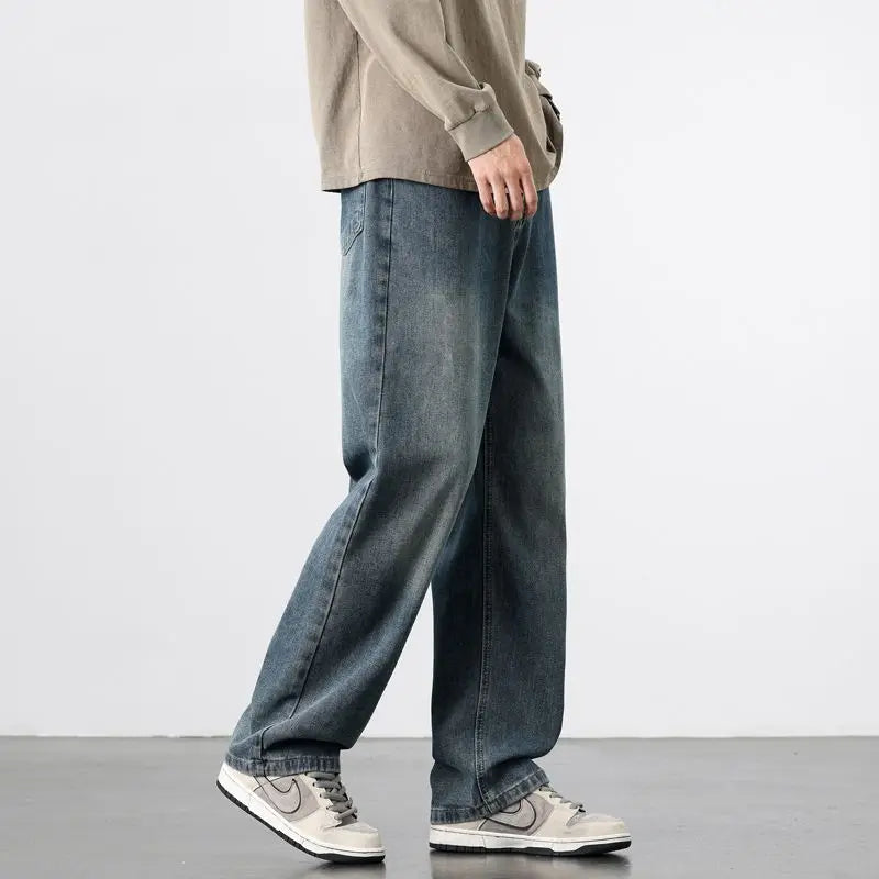 Spring Autumn New Men's Straight Vintage Fit Jeans Casual Trousers High Quality Male Korean Fashion Baggy Wide Leg Denim Pants