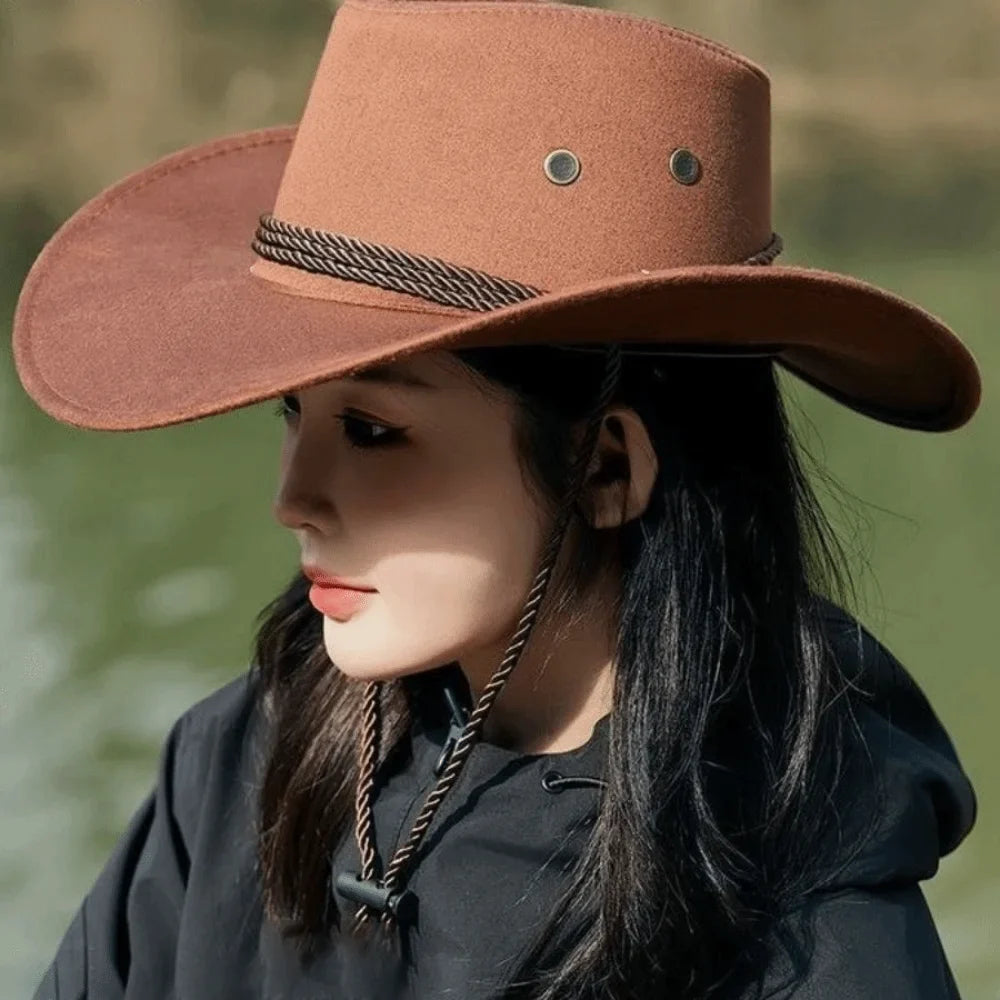 Fashion Western Style Western Cowboy Hat Ethnic Style Large Brim Felt Fedora Hats Grassland Sun Hat Unisex