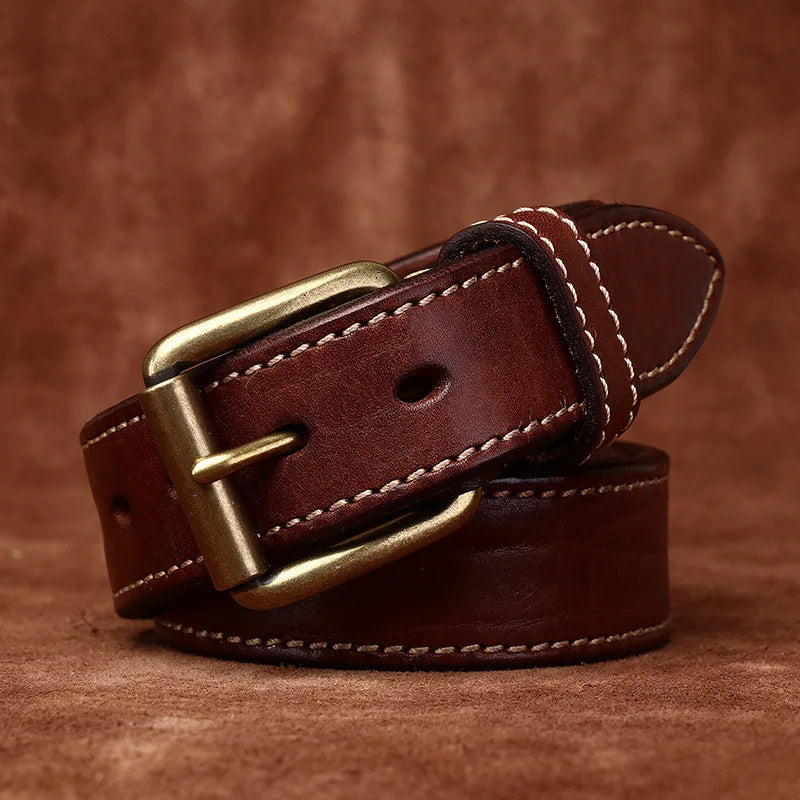 3.8CM Men High Quality Genuine Leather Belt Luxury Designer Brass Pin Buckle Belts Pure Thick Cowskin Strap Male Jeans for Man