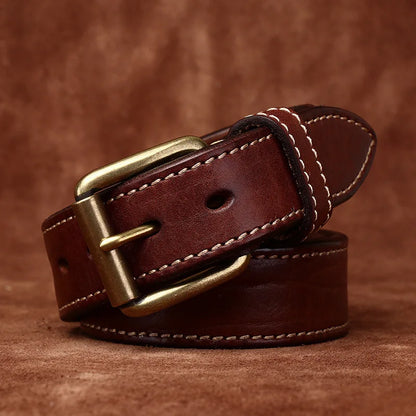 3.8CM Men High Quality Genuine Leather Belt Luxury Designer Brass Pin Buckle Belts Pure Thick Cowskin Strap Male Jeans for Man