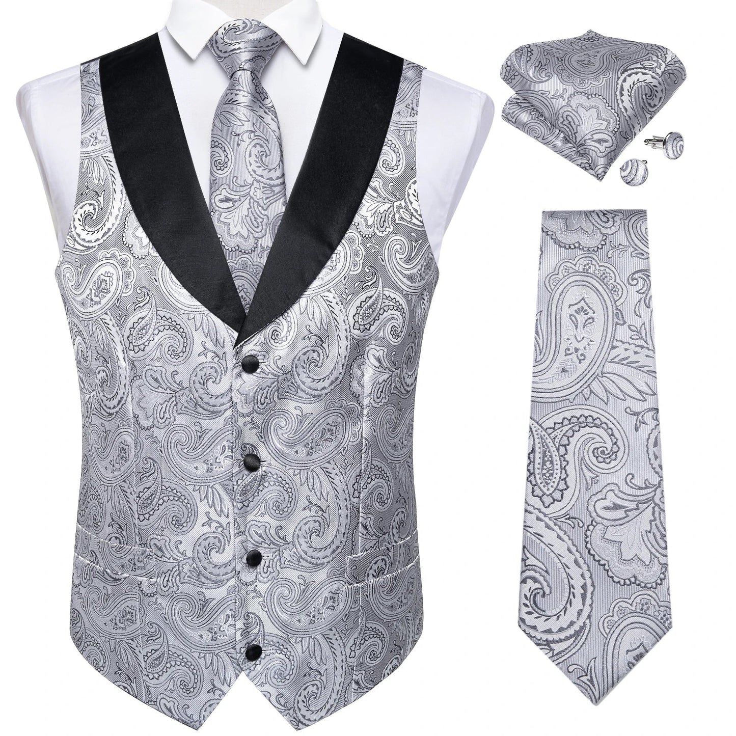 Men's Vest Blue Floral Suit Vest V Neck Tie Set For Wedding Party Brand Formal Dress Waistcoat Man Casual Sleeveless Jacket