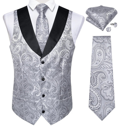 Men's Vest Blue Floral Suit Vest V Neck Tie Set For Wedding Party Brand Formal Dress Waistcoat Man Casual Sleeveless Jacket