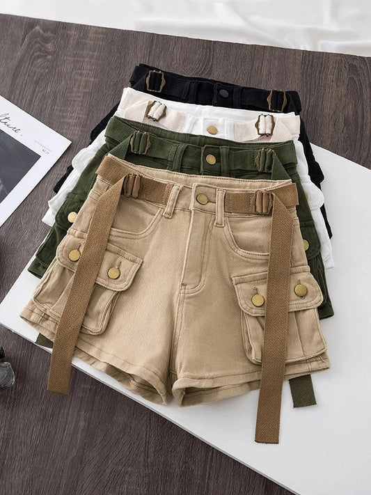 Summer Cargo Shorts Women Streetwear Vintage Sexy Denim Short Pants New Skinny Big Pockets Mini Jeans High Waist Cortos Vaqueros
