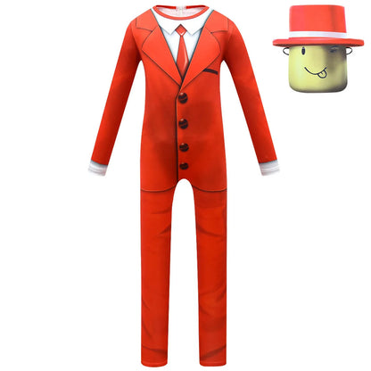 New Pocket Devs VR Game Costume Kids Boys Red Suit Man Cosplay Long Shirt Pants Jumpsuit Mask Birthday Halloween Party Costume