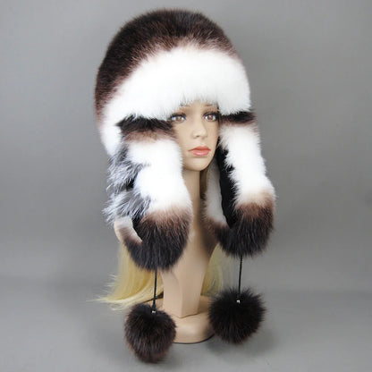 Hot Sale Lady Winter Warm Luxury 100% Natural Fox Fur Hat Fashion Fluffy Fox Fur Rex Rabbit Fur Caps Women Real Fur Bomber Hats