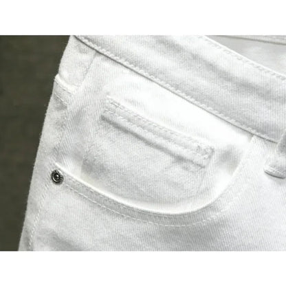 2024 New Summer Men's Casual Fashion Straight Denim Shorts Simple Ripped Streetwear Slim Fit Denim Shorts Male Black White
