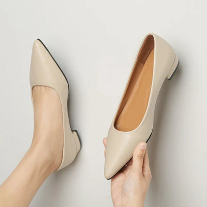 New Pointed Toe Shallow Mouth Square Heel Small Leather Shoes Women's Elegant Fashion High Heels Dress Shoes Zapatos Mujer