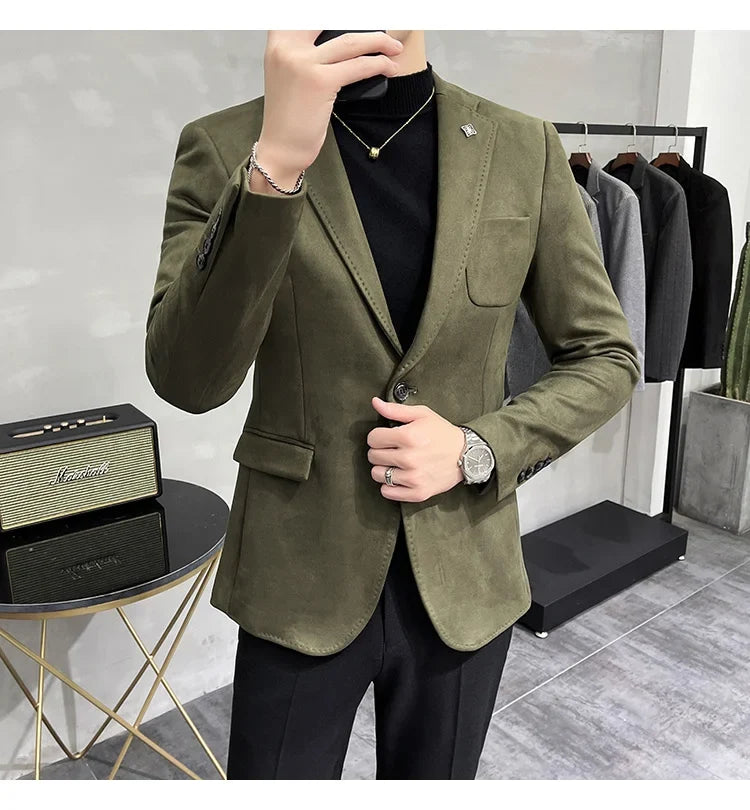 Deerskin Leather Jacket Blazer Men Casual Slim Fit Blazer Hombre Suit Leather Jacket Men Terno Masculino Men Clothing 6 Color