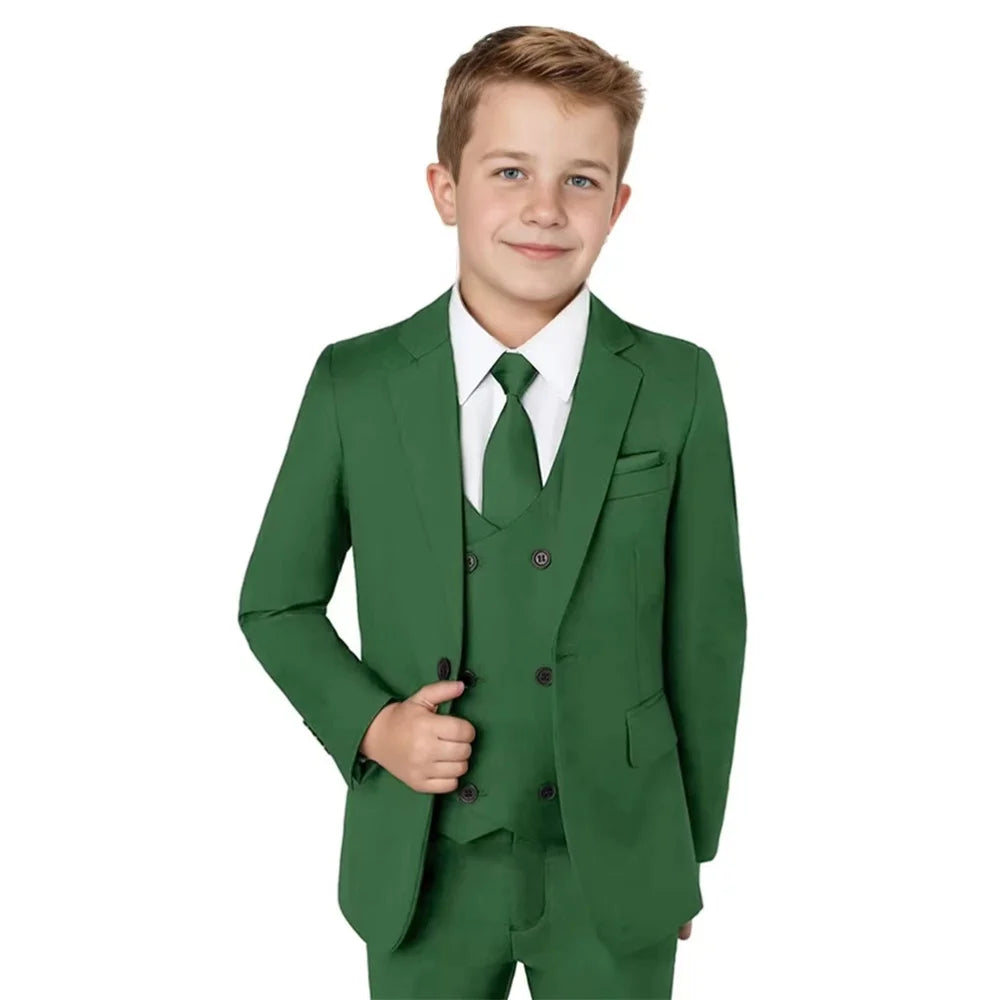 Boys Notched Lapel Suits 3 Pieces Wedding Ring Bearer Outfit,Classic Elegant Kids Suit Set Performance Outfit Plus Size