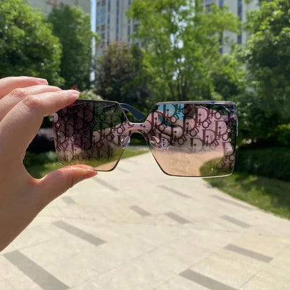 New Fashion Rimless Sunglasses Women Large Frame One Piece Sun Glasses Ladies Luxury Letter Coated Eyewears Gafas De Sol UV400