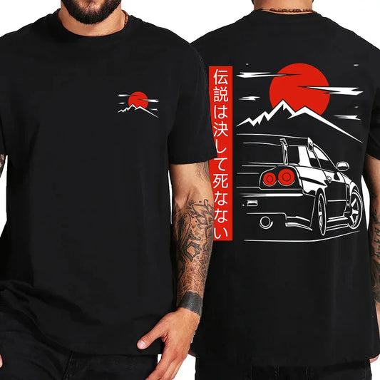 T-shirt Harajuku Japanese Style Car T Shirts Men Back Print Street Wear Original Design Oversized Tops Tee Unisex Casual Top