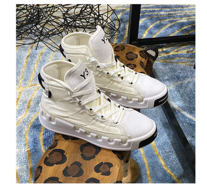American European Fashion Casual Shoes Men High-top Sneaker Boots Cowhide Comfortable Leather Ankle Boots Lace-up Flat Trainers