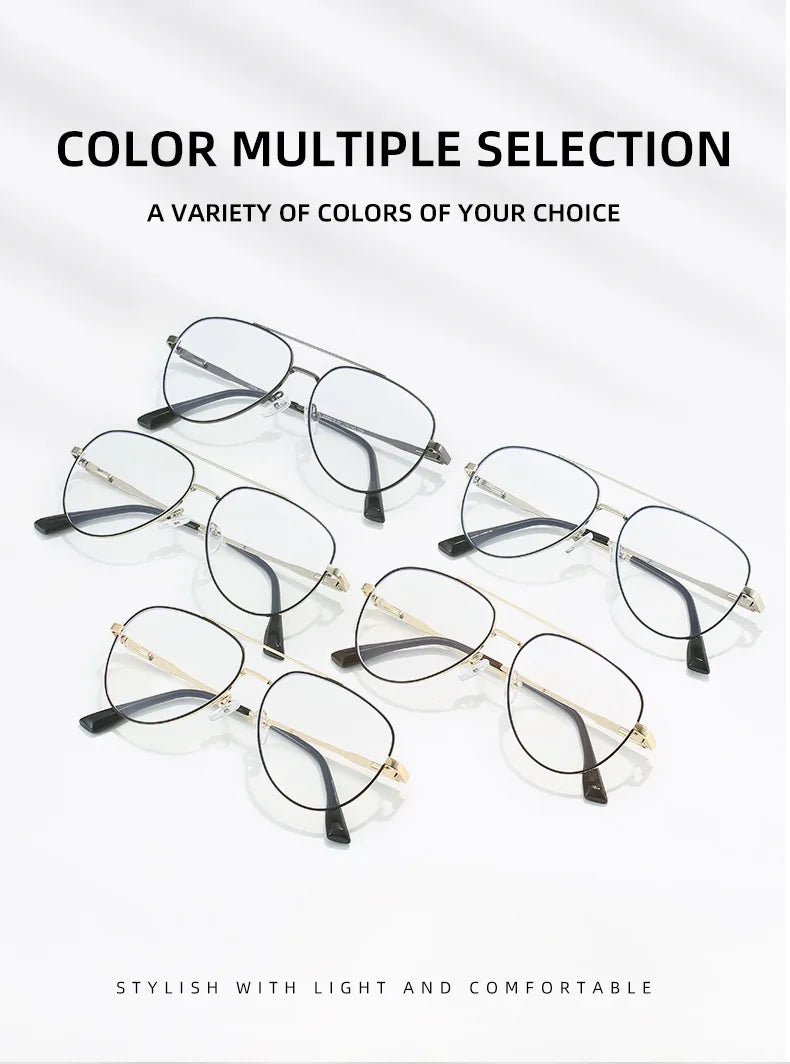 Double Bridge Anti-Blue Light Reading Glasses Men's Metal Pilot Style Leisure Travel Customized Prescription Myopia RS6912