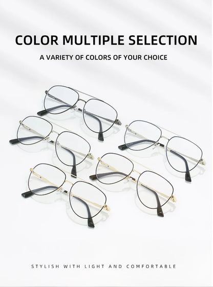 Double Bridge Anti-Blue Light Reading Glasses Men's Metal Pilot Style Leisure Travel Customized Prescription Myopia RS6912