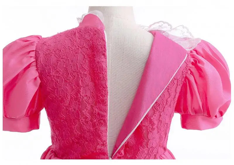 Princess Peach Chiffon Lace Girls Cosplay Dress Baby Kids Vestidos Party Dresses Carnival Halloween Costume for 3-11 years
