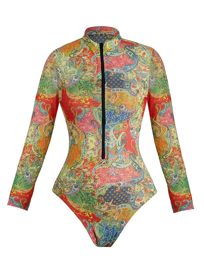 One Piece Sun Protection Swimwear 2026 Women Long Sleeved Print Swimsuit Female Sports Bathers Swimming Bodysuit Beach купальник