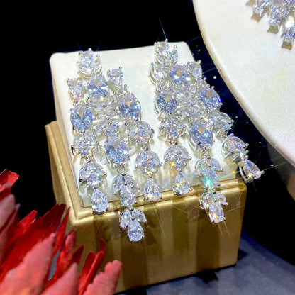 Luxury Floral Design Wedding Dubai Bridal Jewelry 2 PCS Set Shiny Cubic Zirconia CZ Necklace Pendant Earrings X0202