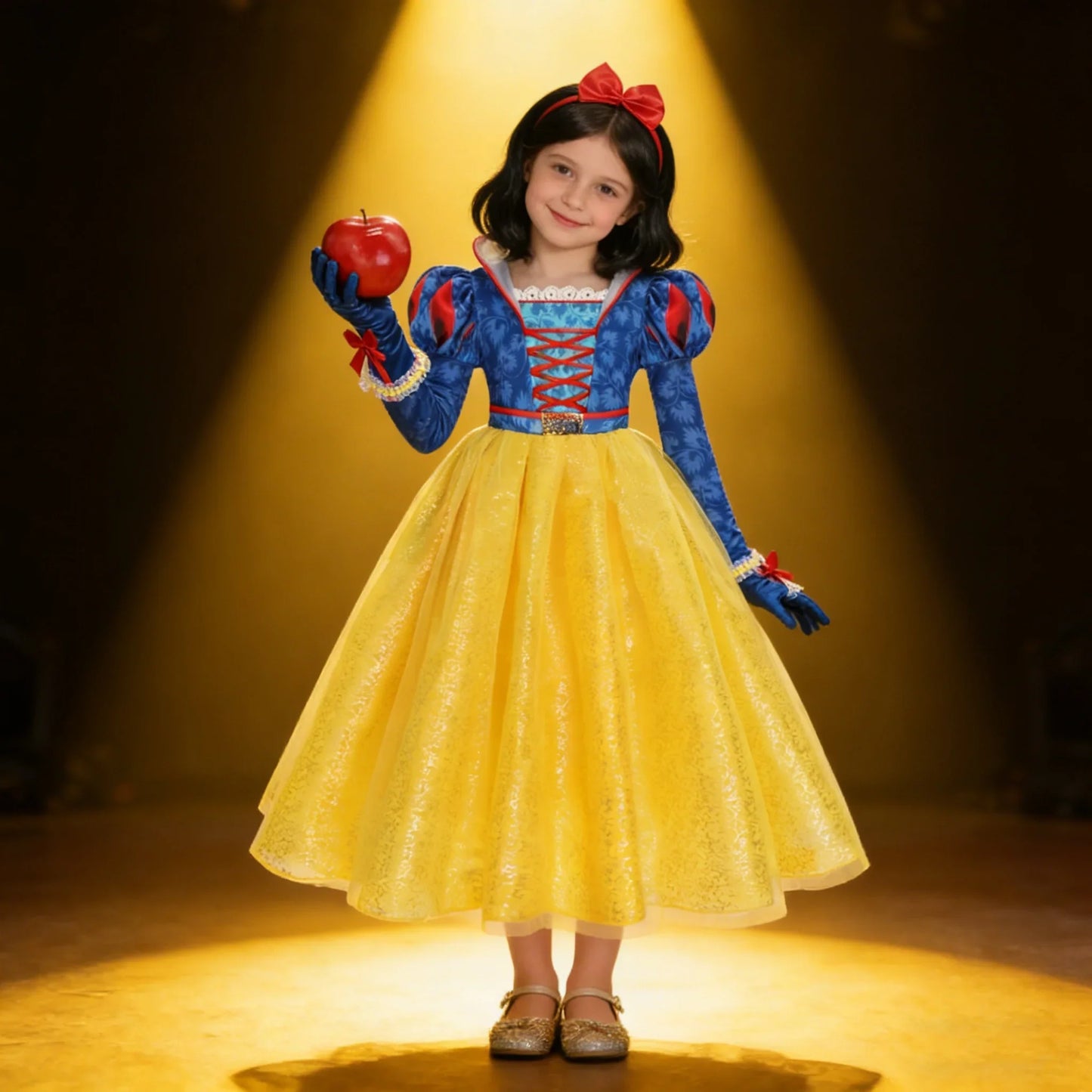 2026 Deluxe Snow White Princess Gown Puff Sleeve Stand Collar Girl Fairy Kid Cosplay Costume Toddler Carnival Apparel Dresses