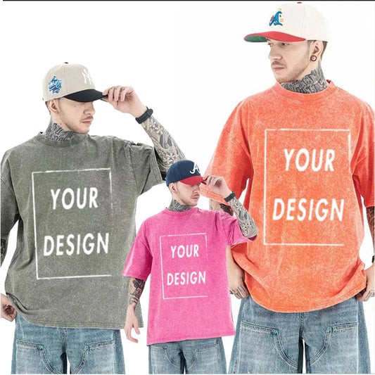 Men's and Women's Cotton Washed T-Shirt Custom Printed T-Shirt 230G Top DIY Your Favorite Pattern or Logo Fashionable Custom Top