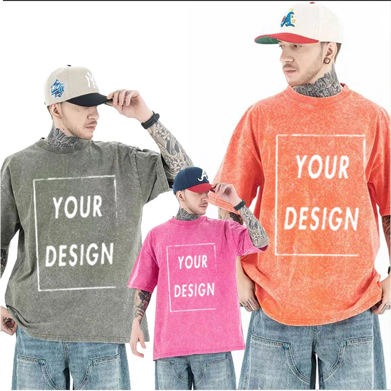 Men's and Women's Cotton Washed T-Shirt Custom Printed T-Shirt 230G Top DIY Your Favorite Pattern or Logo Fashionable Custom Top