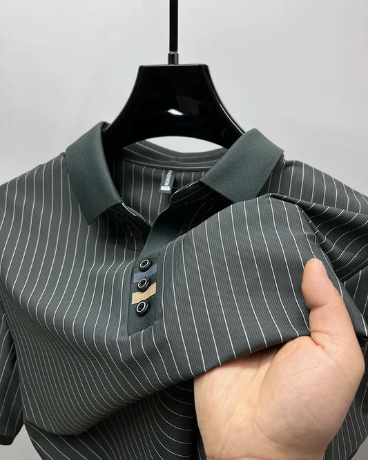 Brand striped design men's short sleeve fashionable polo shirt 2024 summer new cool and breathable casual lapel golf T-shirt
