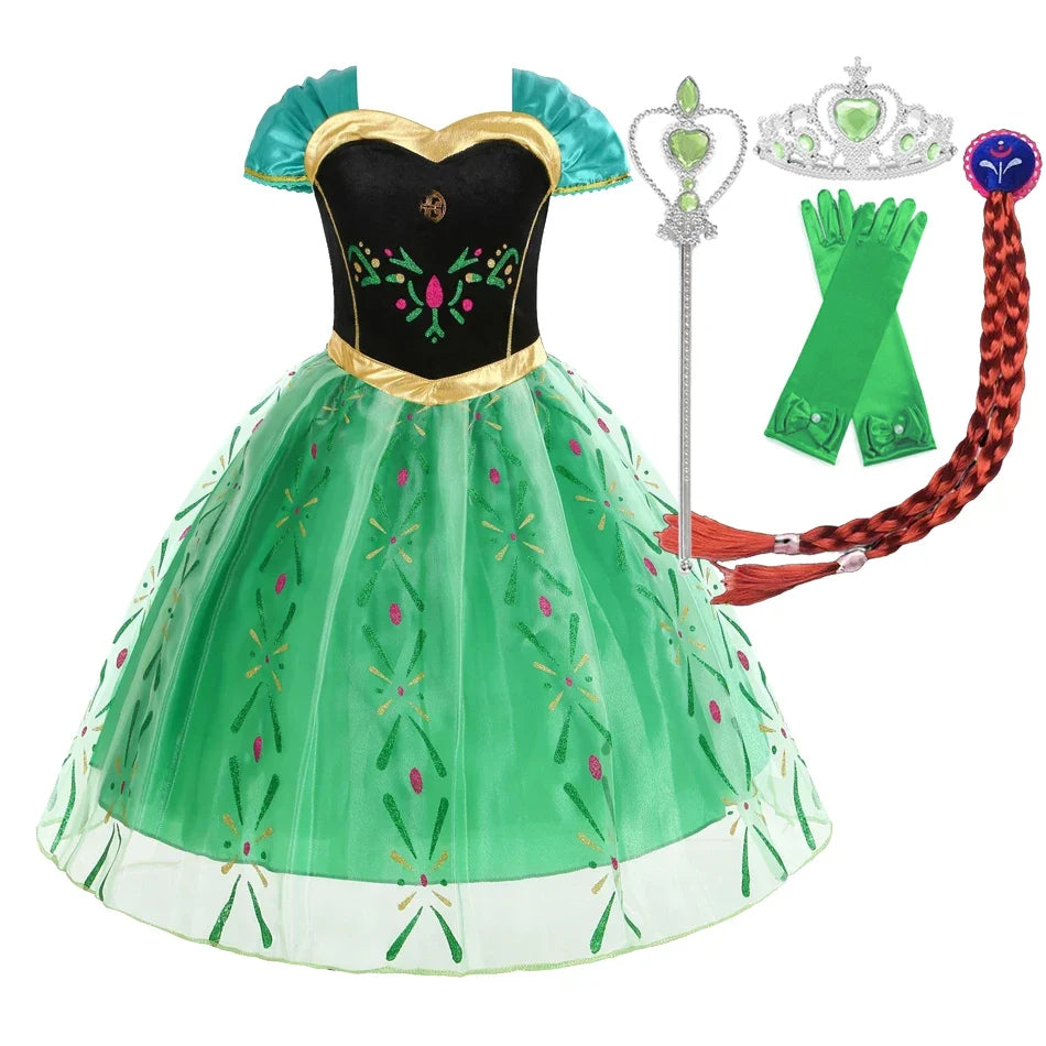 Elsa Anna Snow Queen Princess Dress for Girls Birthday Halloween Christmas Carnival Cosplay Outfit Kids 2-8Y Vestido