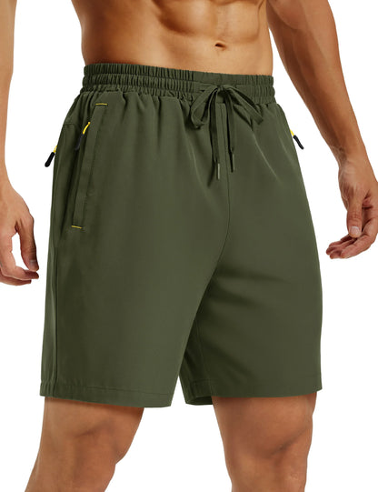 Mens Hiking Shorts Summer 7" Quick Dry Lightweight 3 Zipper Pockets Workout Gym Fitness Athletic Running Shorts Male