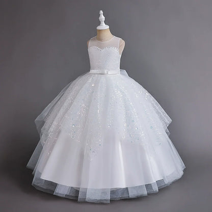 Fashion Children Princess Dress Lace Sleeveless Flower Girl Dresses for Weddings Summer Kids Girls Party Dress 3-15 Years