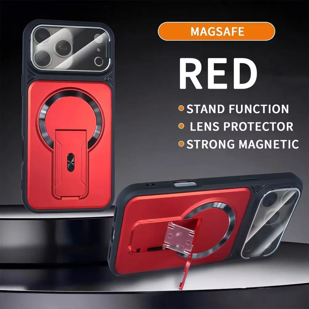 For iPhone 11 12 13 14 15 16 17 Pro Max Plus Case Compatible with MagSafe Invisible Stand Flip Camera  Matte Frosted Cover