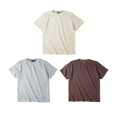 Maden Retro Knit Waffle Short Sleeve T-shirts for Men's Summer Round Neck Loose Fit Casual Tee Basic Solid Color Classic Tops