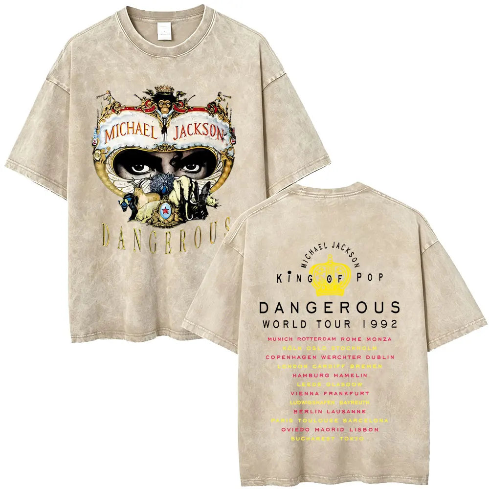 Washed Vintage Michael Jackson Face Graphic T-shirt Men Women Fashion Hip Hop Oversized T-shirts Male Retro Gothic Rock T Shirts