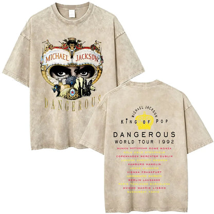 Washed Vintage Michael Jackson Face Graphic T-shirt Men Women Fashion Hip Hop Oversized T-shirts Male Retro Gothic Rock T Shirts