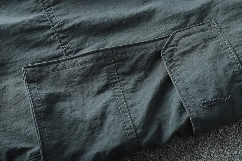Men's Summer Cargo Pants Quick Dry Double Used Pants Elastic Waist Detachable Feet Loose Straight Waterproof Long Trousers