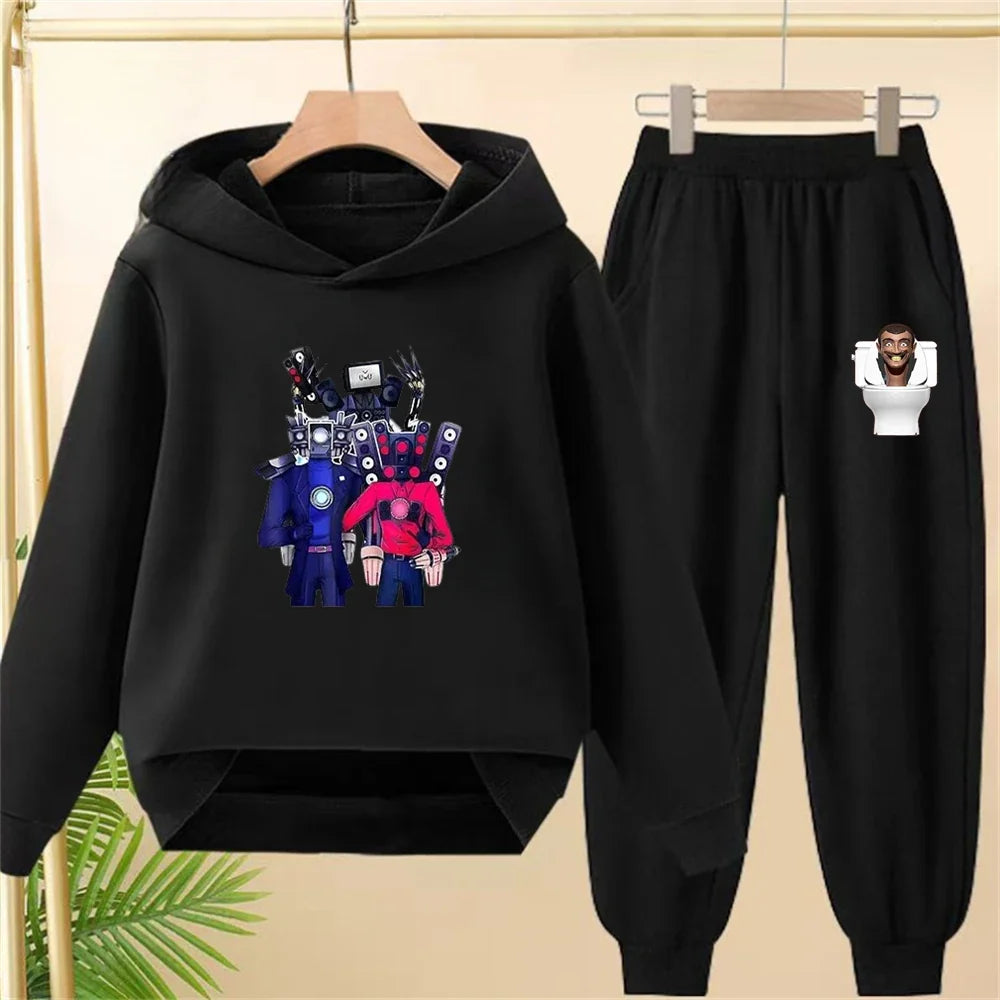 Skibidi Toilet Children's Autumn Winter Hoodie Black Pullover Boys Girls Toddler 2-12Yrs Top+Trousers Coat Casual Fashion Set
