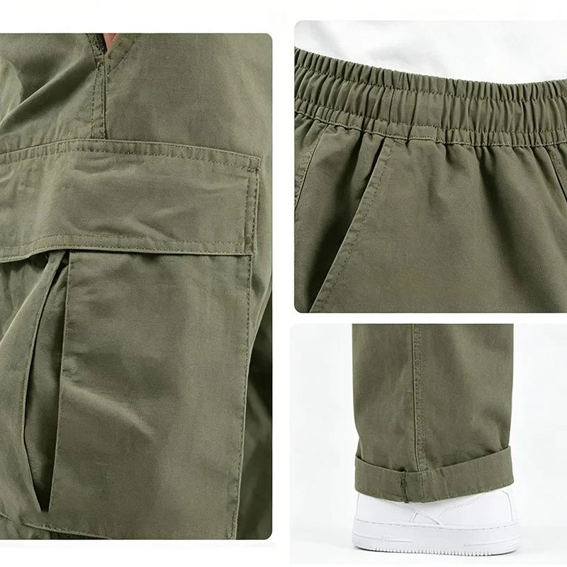 American Men Cargo Pants Casual Work Trousers Multi-pocket Workwear Straight Pants Spring Autumn Lightweight Fashion Streetwear